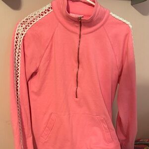 Lily Pulitzer Pink Half-Zip Sweatshirt with White Trim